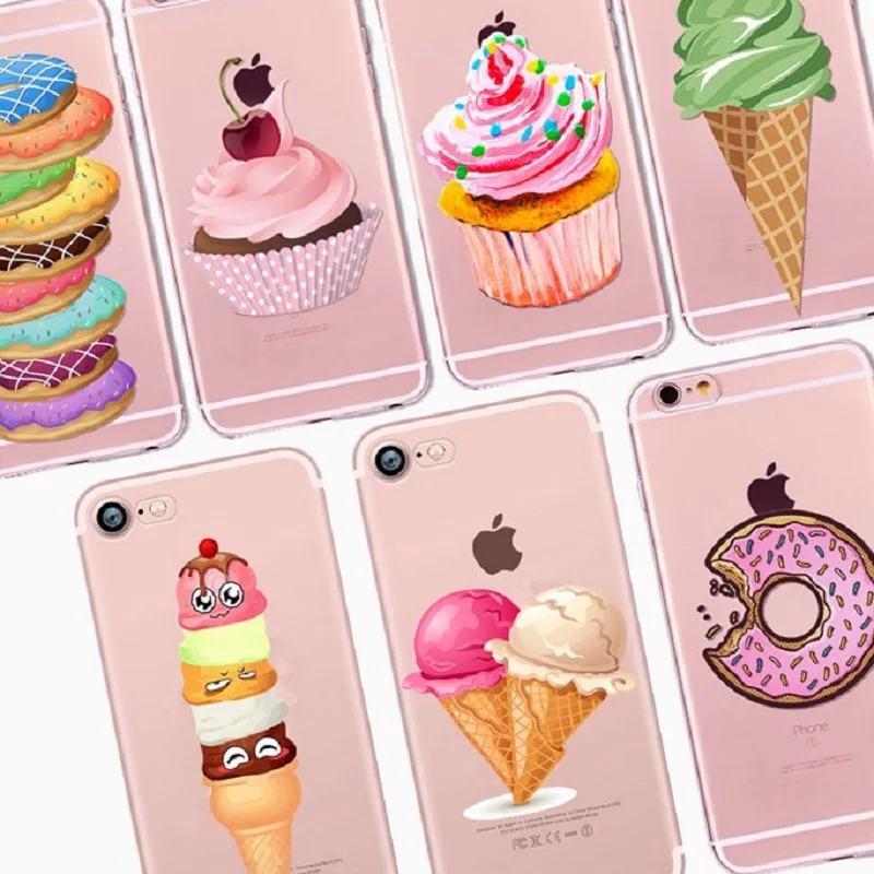 Прозрачный чехол для iphone 8 милый силиконовый узор тонкий мороженое мультфильм X 7