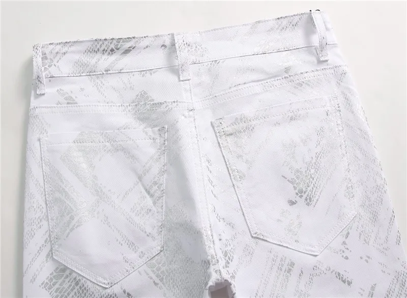 2019 новый модные джинсы штаны для мужчин белый печатных хип хоп Slim Fit джинсовые узкие брюки уличная Harajuku мотобрюки повседневные джинсы