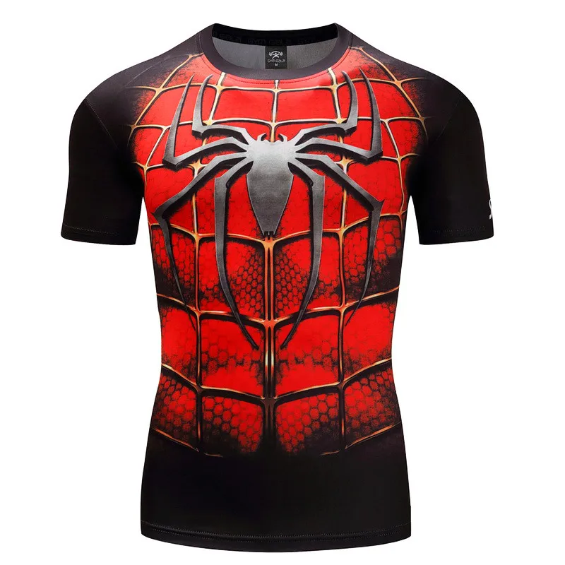 

2018 DC New Superhero Spider-Man/Superman/Captain USA Short-sleeved T-shirt Tight Clothes Fast-drying T-shirt