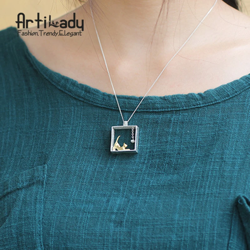 

Artilady stereo 925 sterling silver pendant cute cat play the ball pendant for women jewelry gift party occasion dropshipping