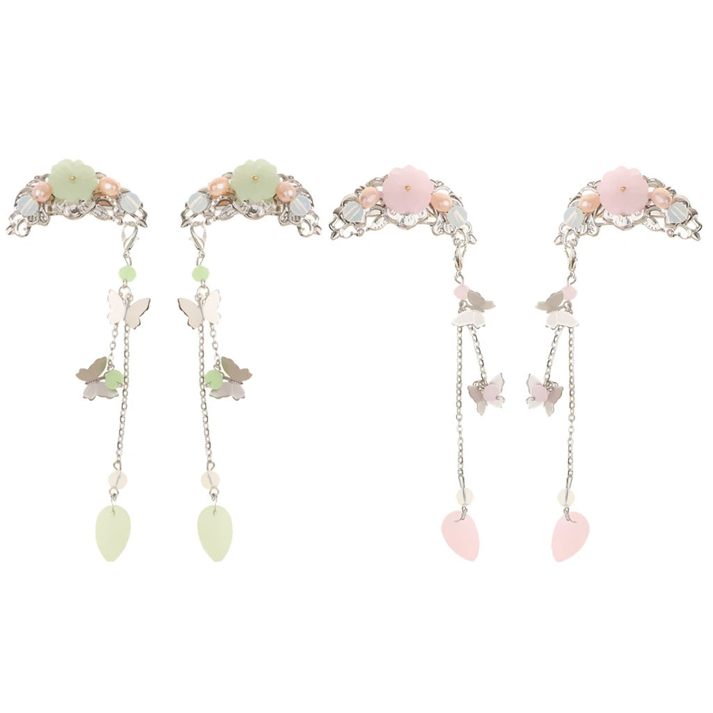 MagiDeal 1 Pair Ethnic Barrettes Hair Pin Chinese Cosplay Flower Tassel Clip