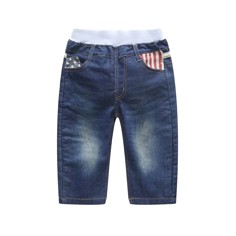 

DIIMUU Children Clothes Boys Jeans Summer Cropped Denim Pants Washed Elastic Waist Patchwork Casual Trousers Bottoms for 4-8T