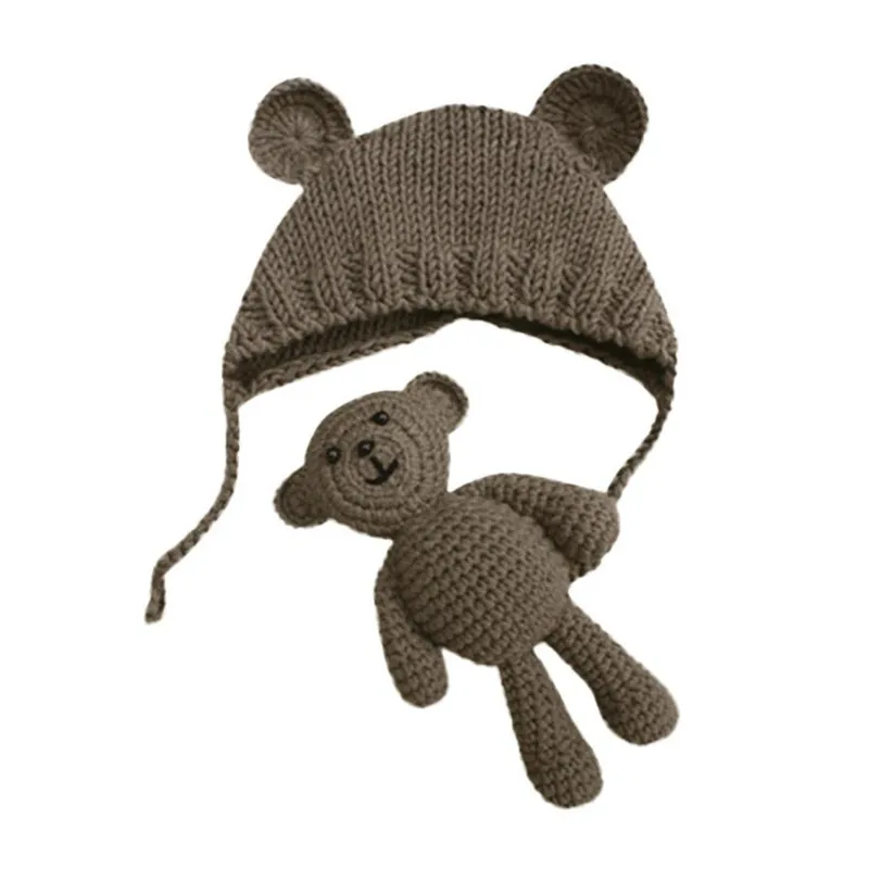 ARLONEET/Модная шапка для новорожденных мальчиков и девочек; реквизит для фотосессии; вязаный костюм «кроше»; комплект из игрушки медведя и шапки; 30S522; Прямая поставка
