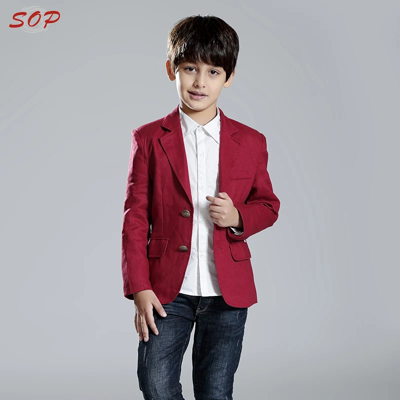 2016NewArrival100LinenBoysPartyWearRedBlazers.jpg