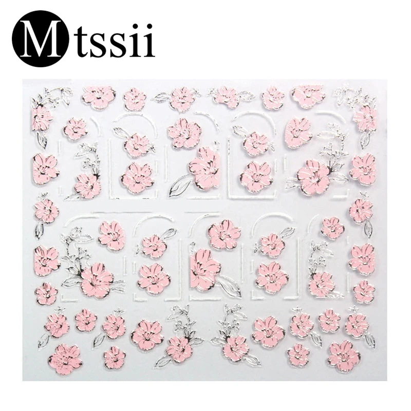 

Mtssii 9x7.3cm Sliders for Nails Embossed Flower Design Stickers for Nails 3D Pink Nail Art Sticker Nail Applique 9 Types