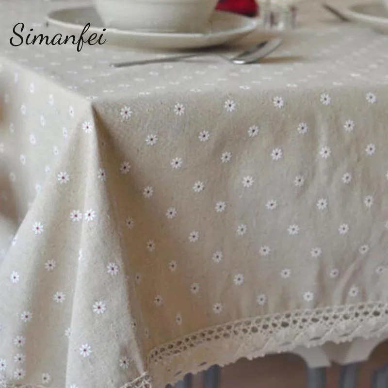 

Simanfei 2019 Arrival Nature Pastoralism Dot Flower Pattern Lace Edge Rectangular Table Cloth Hiking Outdoor Party Tablecloths