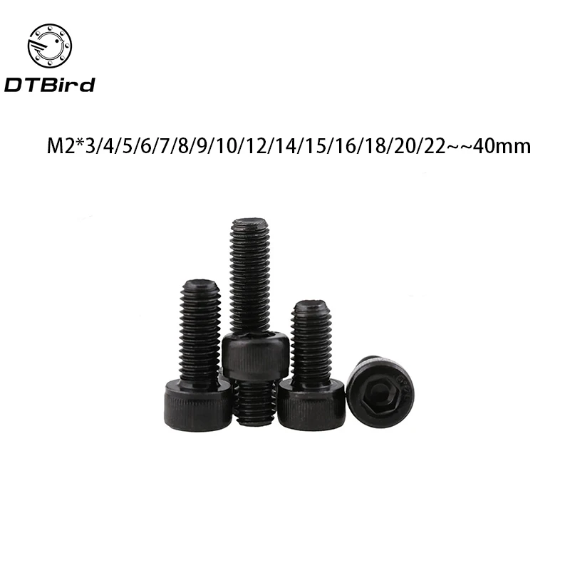 

DIN912 M2 Metric Thread Black Grade 12.9 Alloy Steel Hex Socket Head Cap Screw Bolts M2*(3/4/5/6/7/8/9/10/12/14/15~40) mm