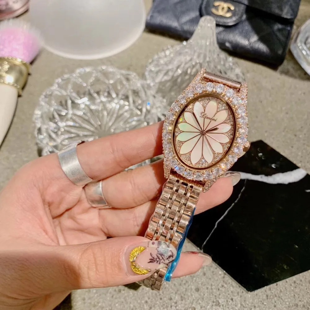 Новый дизайнер для женщин ювелирные изделия со стразами часы Винтаж овальные модные наручные часы натуральный в виде ракушки часы «Лотос»