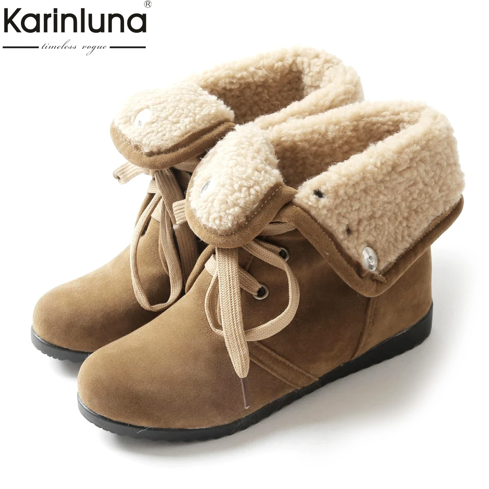 

KarinLuna 2018 large sizes 34-43 add plush lace up women shoes Woman warm Ankle Boots increasing heels winter snow boots female