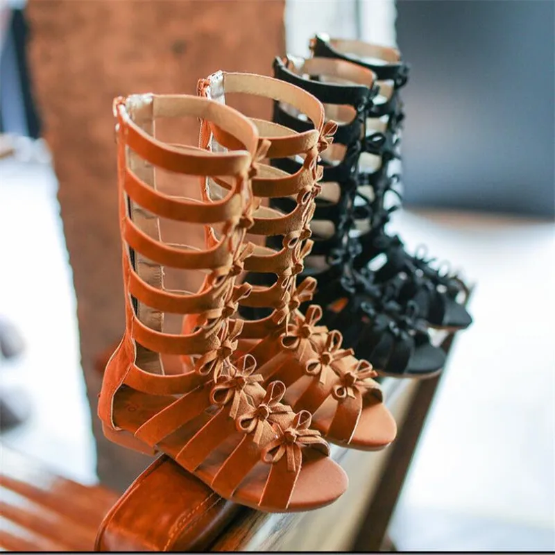 

new summer Kids sandals European version of children's shoes Roman girls hollow fish head sandals open toe high tube cool boots