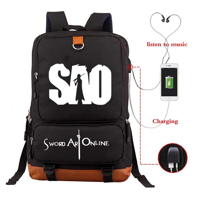 

Japanese Style Backpack Anime Sword Art Online Backpacks Large Capacity Students Travel BACKPACK Usb Charging Computer Bagpack