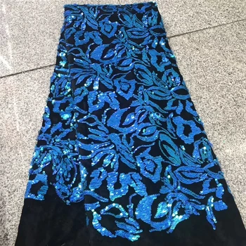 

Tollola High Quality Blue/Black African Wedding Lace Fabric Hot Selling French Net Lace Fabric Sequins Embroidered Lace Fabric