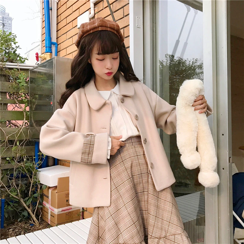 Chaqueta gruesa de lana para mujer, moda coreana, Kawaii, 2019|Conjuntos de -