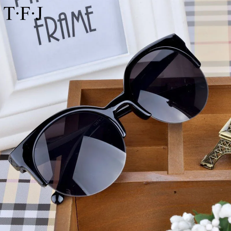 TFJ High Quality 2015 New Fashion Retro Designer Super Round Circle Glasses Cat Eye Semi Rimless