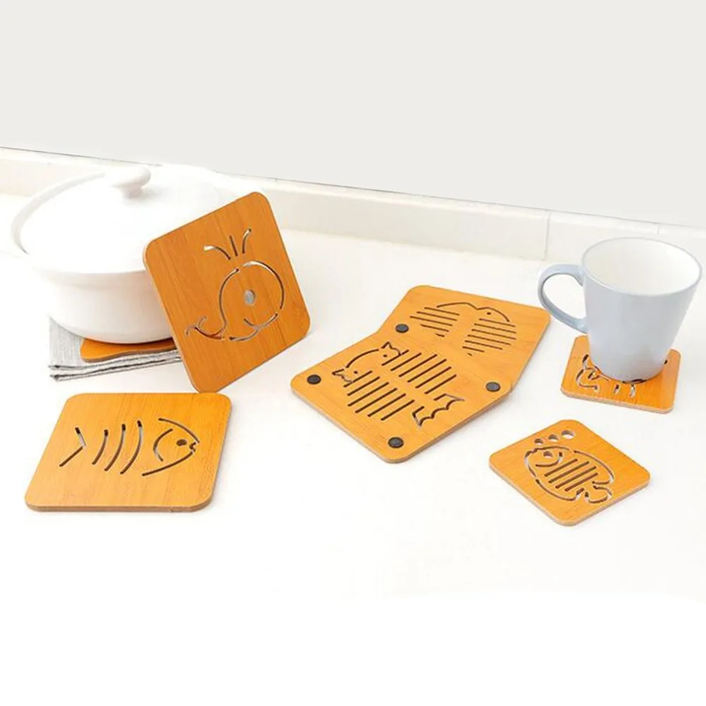 

Bamboo Insulation Table Mat Japanese Style Cartoon Cute Placemat Plate Dish Mat Heat Resistant Pot Bowl Mat Coaster