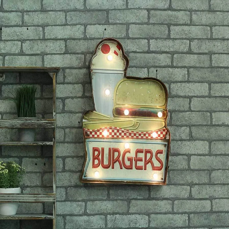 

Vintage Home Decor LED Neon Sign Cerveja Hamburgers Signage Lightbox Shabby chic Brass knuckles weapon Cafe Bar Metal Crafts
