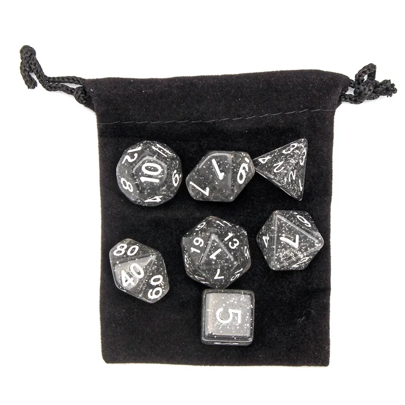 

7Pcs/Set Nebula Black with Blue Glitter Poly Dice Translucent Digital Dices Die TRPG Board Games Entertainment Best Gifts