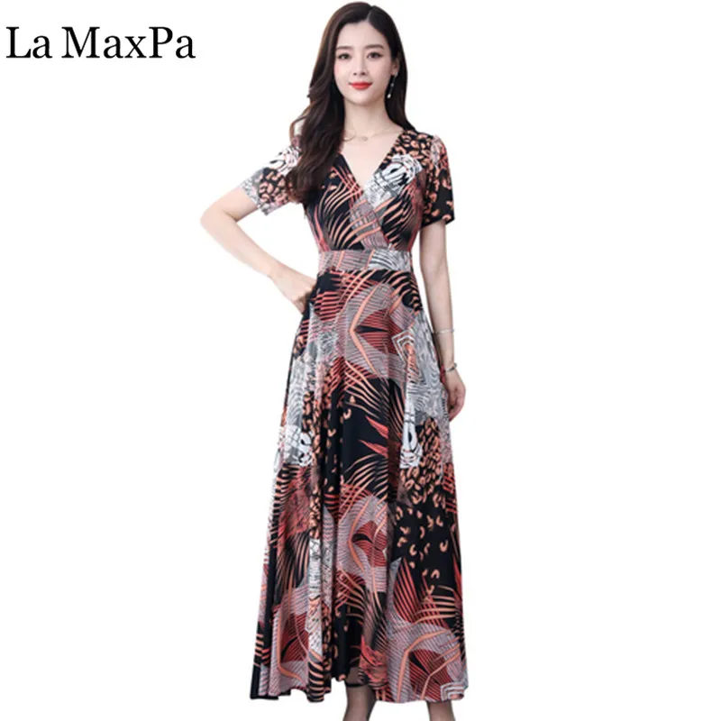 

V Neck Print plus size boho dresses For Women Beach Dress Summer Woman Long Beach Dress Print Chiffon Large Size Dresses zanzea