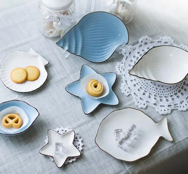 Ocean scallop/shell/conch/fish shaped ceramic dessert plate dish