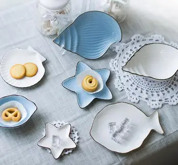 

Ocean scallop/shell/conch/fish shaped ceramic dessert plate dish storage tray decorative tableware Snack bowl breakfast plate