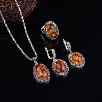 

Sellsets Vintage Jewelry Sets Fashion Black Crystal And Oval Resin Antique Silver Color Alloy Jewellery Set Women Party Gift