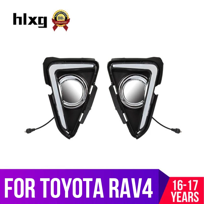 

hlxg Car Styling For Toyota RAV4 2016 2017 LED Daytime Running Light Fog light LED DRL Automobiles Auto lamp Yellow Turn signal