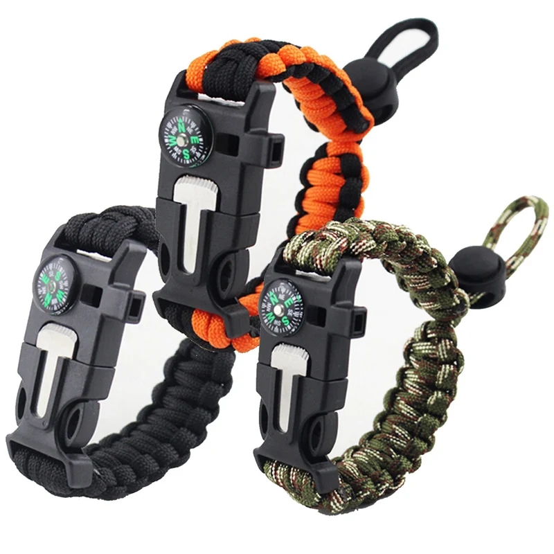 

Outdoor Survival 7 Stand Paracord Braided Bracelet Compass Buckle Adjustable Bracelet Camping Rescue Emergency Rope Tools