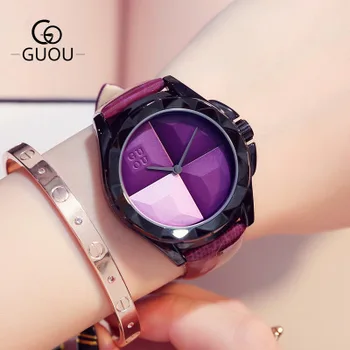 

New Products Fashion Watch Women Ladies Luxury Brand GUOU Watches Leather Strap Quartz Wrist Watch reloj mujer relogio feminino