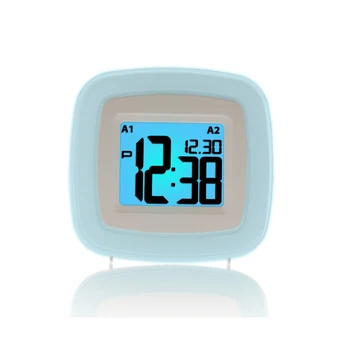 

Battery Operated LCD Screen Mini Snooze Bedside Dual Alarm Clock with Calendar Display Color Changing Backlight