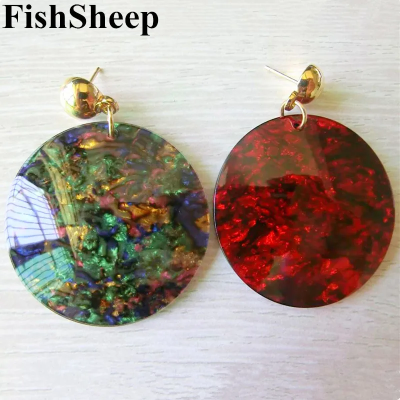 

FishSheep New Big Round Acrylic Drop Earrings For Women Oversized Geometric Circle Disc Large Dangle Earrings Fashion Jewelry