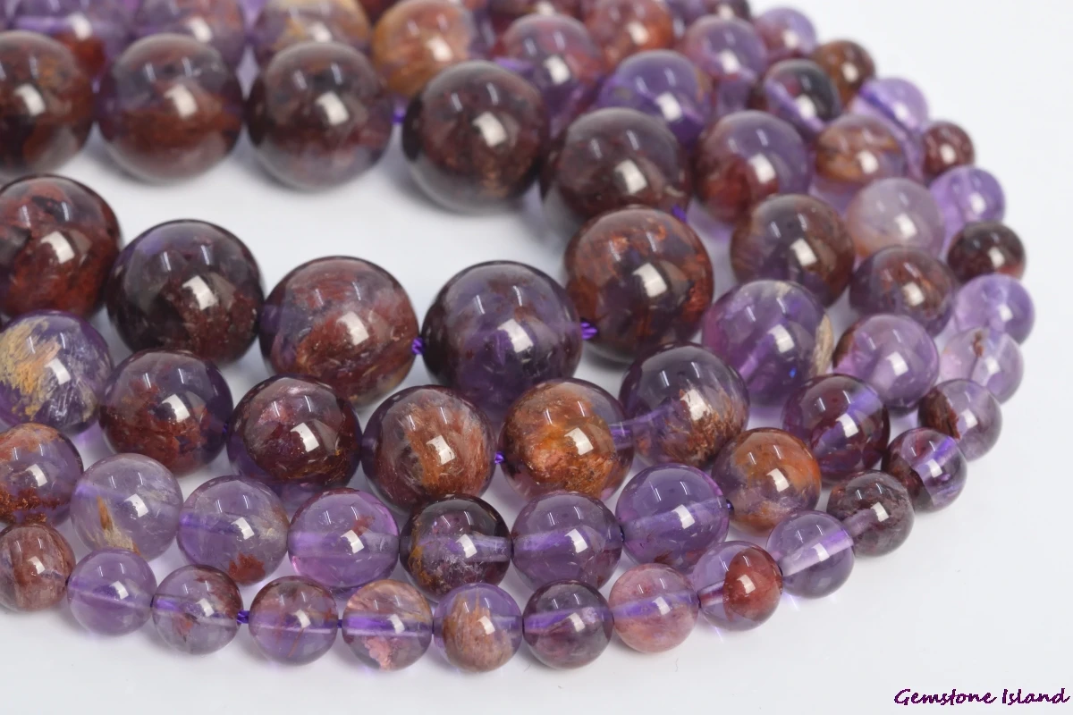 

GemIsl& Wholesale Genuine Natural Purple Cacoxenite Inclusions Stone Grade AAA Loose Beads Round Shape 6/8/10/12mm