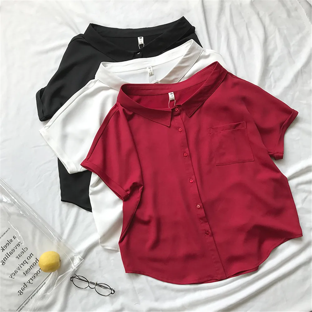 High quality Red Chiffon Wide neck Loose Shirt Office Top 2018 Working Women Blouse Shirt Half Loose Sleeve Summer Elegant top (12)