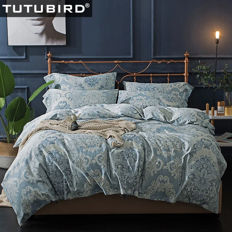 

TUTUBIRD 100% Egyptian cotton blue mandala bedding sets Duvet Cover Europe style satin covers pillowcase queen king size