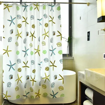 

New Marine Polyester Waterproof Shower Curtain Ocean Star 12pc Hooks Mildew Resistant Bath Curtain Home Bathroom Decor