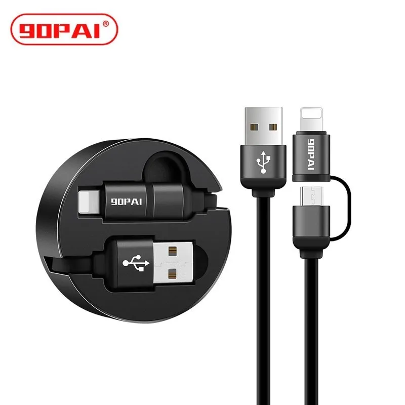 

90PAI 2 in 1 Quick USB Cable Retractable Micro Cable For Samsung For Xiaomi Lighting Cable For iphone Portable Charging Wire