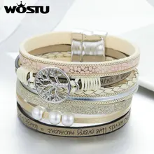 WOSTU,, модный кожаный многослойный браслет, древнее дерево, модный браслет из сплава и бисера, браслет для женщин, вечерние ювелирные изделия FC0359