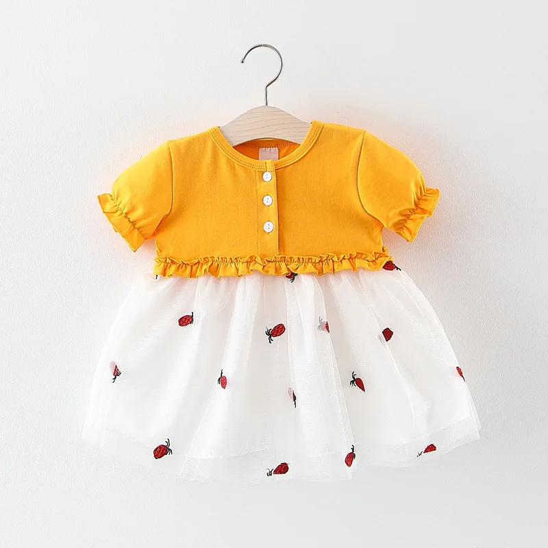 Новинка; vestido infantil; хлопковое платье для маленьких девочек; Детская летняя одежда; Модное детское платье с короткими рукавами и рюшами; платье в подарок