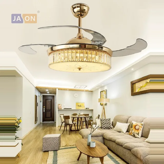 Us 231 57 7 Off Led Modern Crystal Alloy Acryl Abs Gold Ceiling Fan Lamp Light Lights For Foyer In Fans