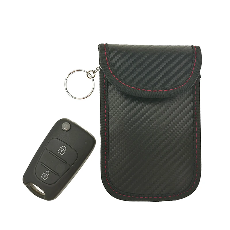 2 Pack Car Key Fob RFID Signal Blocking Bag Antitheft Car Key Pouch with Stainless Steel Hanging Ring Faraday Bag