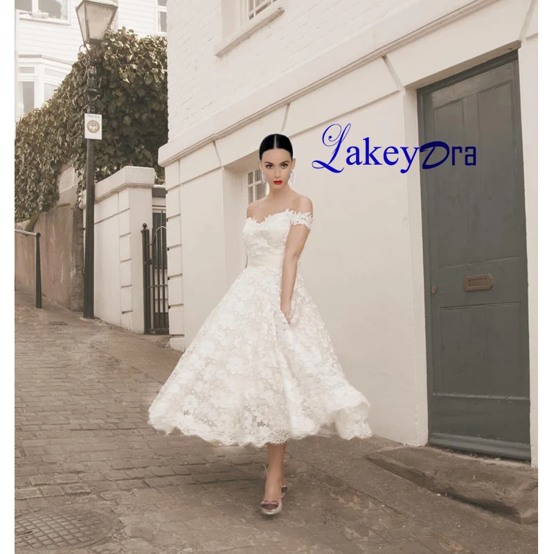 

Lakeydra White A-Line Weding Dresses Lace Off-Shoulder Neck with Belt Zipper Back Plus Size Bridal Gowns Vestido De Noiva