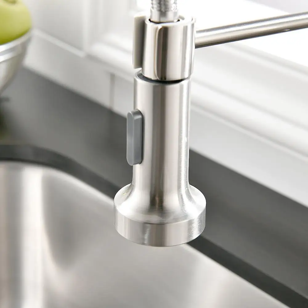 Fapully Kitchen Faucet Nickel Brushed Deck Mounted Hot and Cold Water Spring Pull Down Spray Spout Kitchen Mixer Tap 999-33N Fapully Kitchen Faucet Nickel Brushed Deck Mounted Hot and Cold Water Spring Pull Down Spray Spout Kitchen Mixer Tap 999-33N