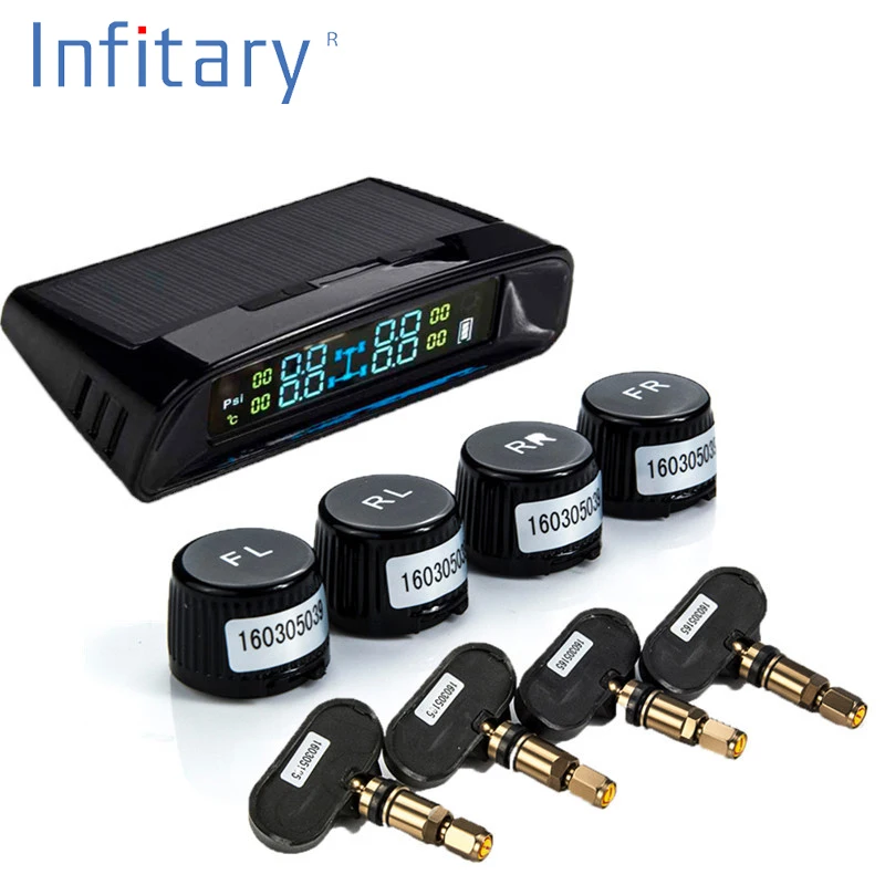

TN400 TW400 Smart Car TPMS Solar Tire Pressure Monitoring System LCD Display Wireless Auto Alarm with 4 internal External sensor