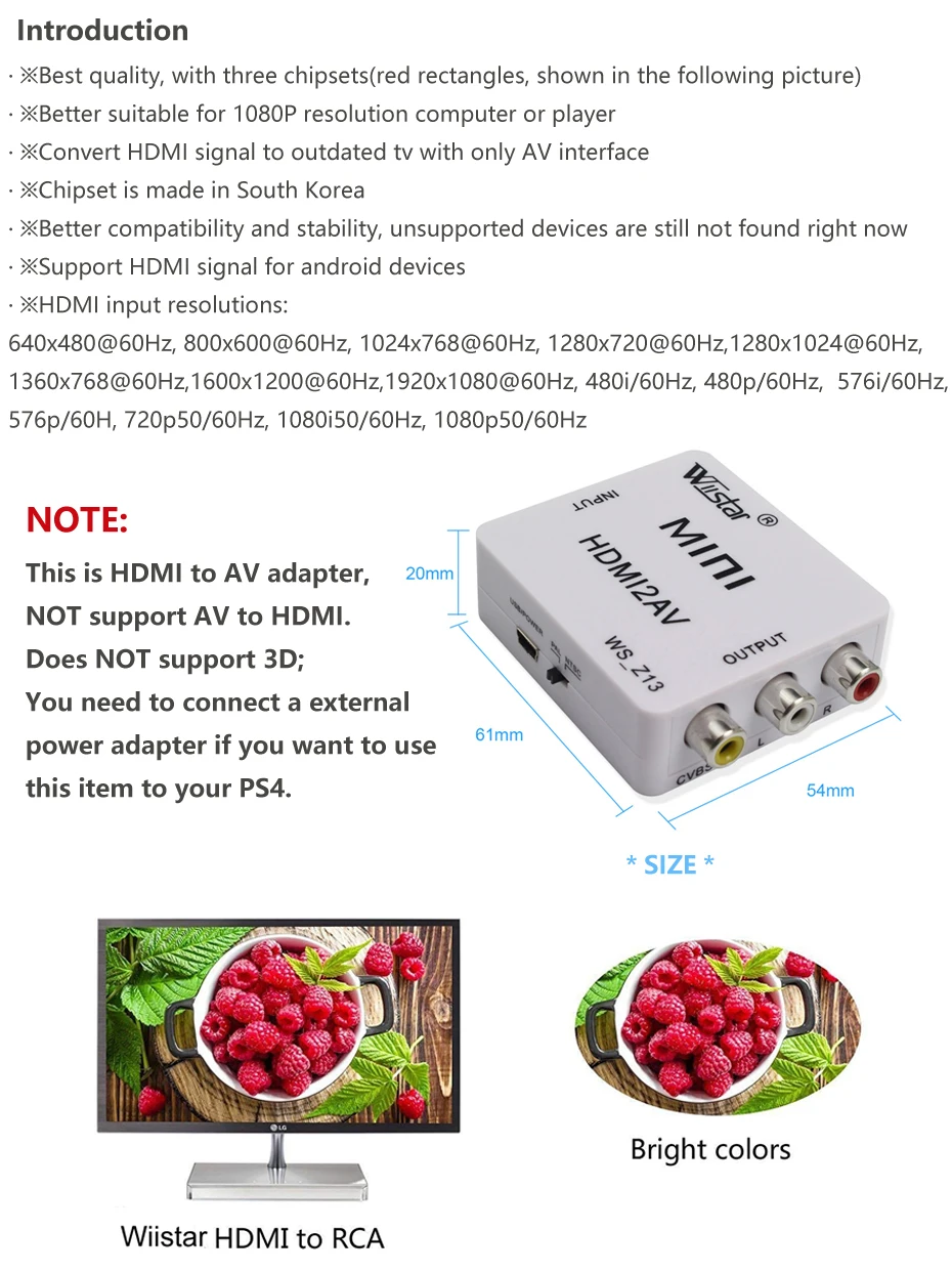 Wiistar HDMI К AV/RCA адаптер HDMI к Composite/адаптер CVBS видео 1080 P HDMI2AV Поддержка NTSC PAL для HDTV PS4