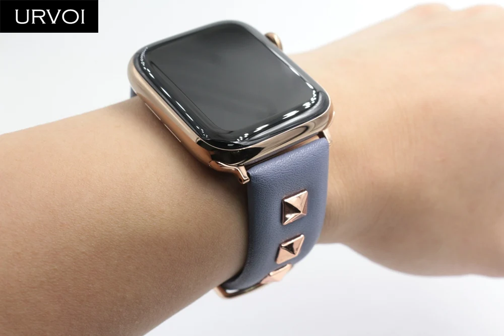 URVOI кожаный ремешок для apple watch series 4 3 2 1 Swift rockstud ремешок для iWatch наручный браслет панк с металлическими шипами ручной работы