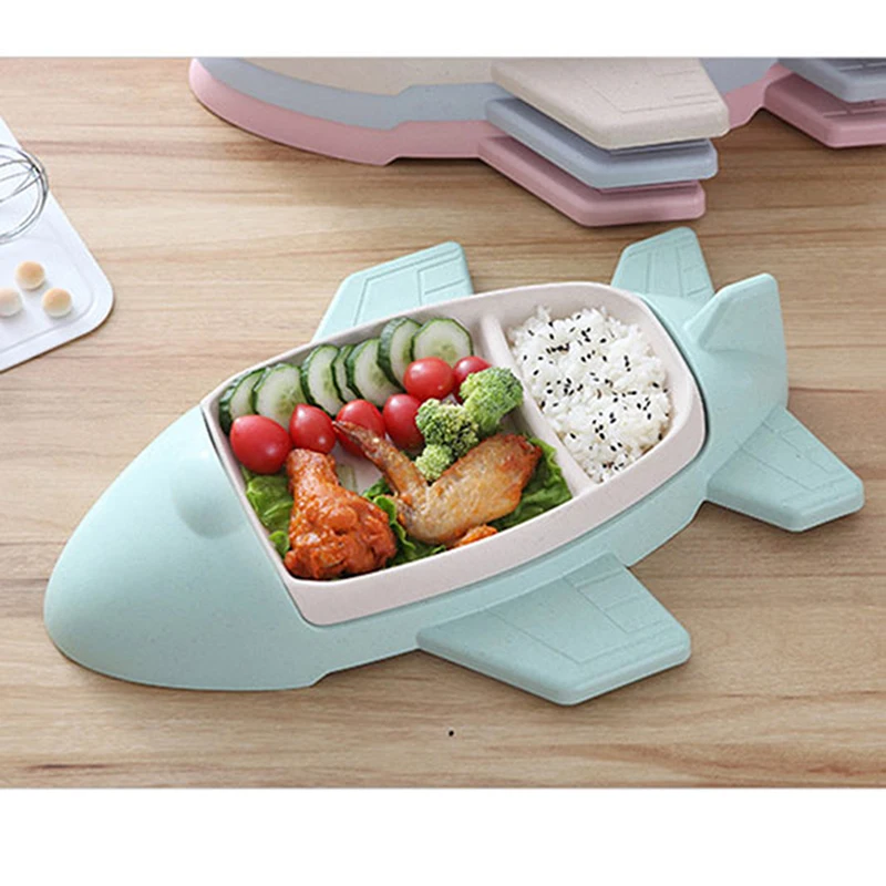 Детская безопасная обеденная тарелка в форме самолета из мультфильма, детская посуда на присоске, Детская тренировочная посуда, милая мультяшная детская миска для кормления