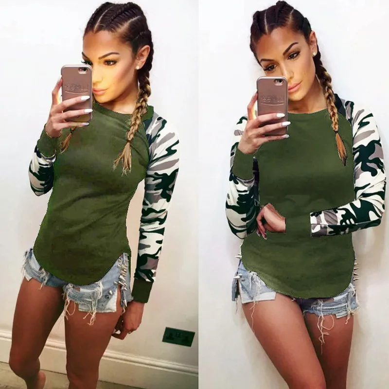 

New Spring Autumn Casual Female T-Shirts O-Neck Long Sleeve Tees Printed Patchwork Slim Spring Women Clothing Large Size Tops
