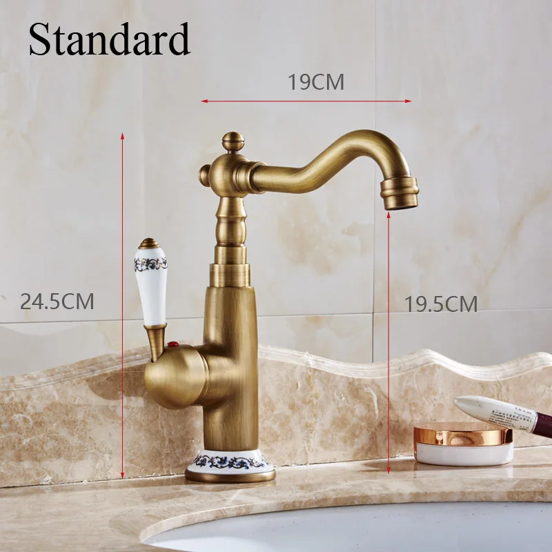 Античный смеситель для ванной комнаты в европейском ретро стиле с одной ручкой, классический кран для холодной и горячей воды, Поворотный Смеситель - Цвет: Standard