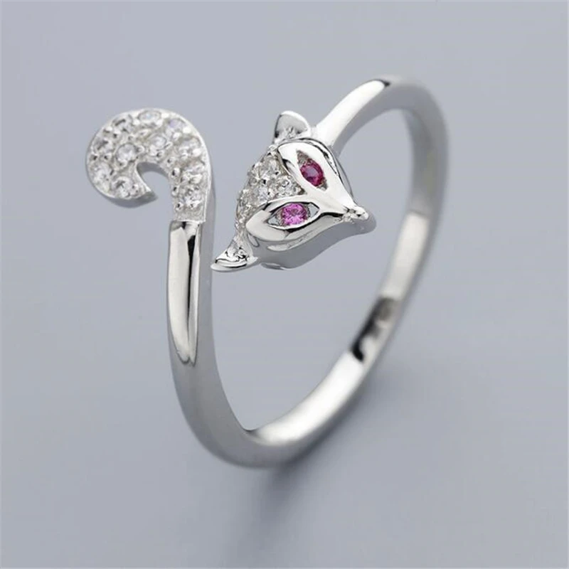 2017 New Trend Original 925 Sterling Silver Fox Rings For Women Luxury Natural Red Crystal