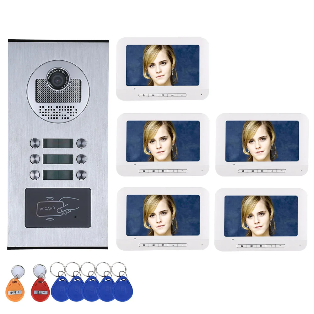 US $202.88 3456 ApartmentFamily Video Door Phone Doorbell Intercom System Rfid Ir Cut Hd 1000tvl Camera With 6 Button 3456 Monitor