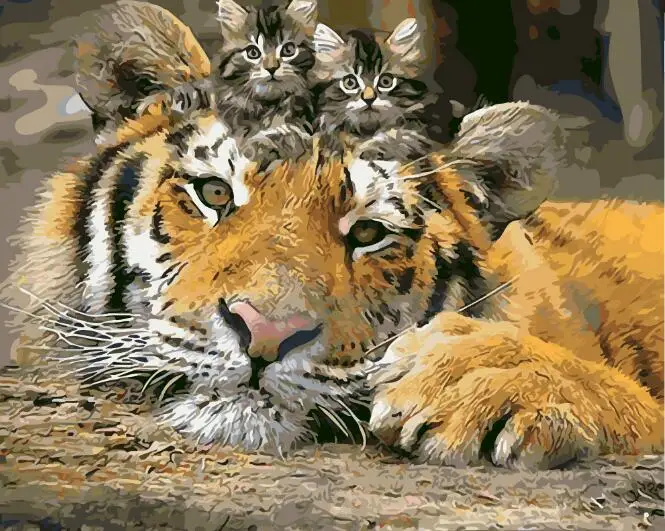

ArtSailing pictures by numbers on canvas little Cats and Tiger painting by numbers with acrylic paints Posters with frame NP-478